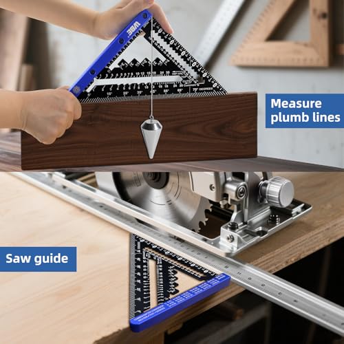 7inch Rafter Square with Carpenter Pencil, 1/8" Precision Heavy Duty Aluminum Woodworking Rule,Laser Etched Scale, Triangle-Ruler Measuring Layout Tool -Blue (Blue & Black) - size: square