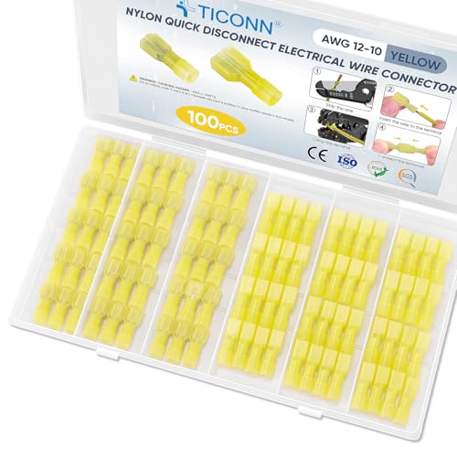 TICONN 100 Pcs Nylon Spade Connector Kit, Insulated Crimp Wire Connectors - style: Yellow 100Pcs