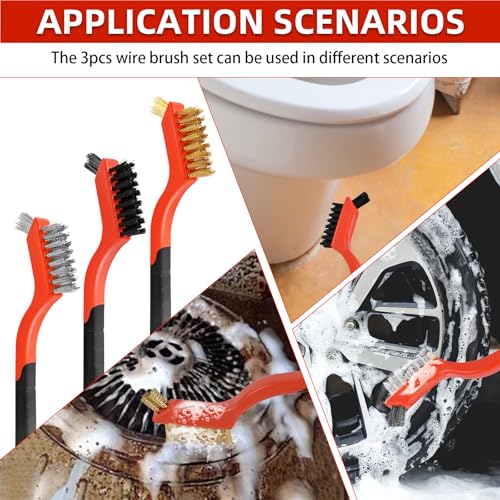 3PCS Wire Brushes for Cleaning Rust, Nylon, Brass & StainlessSteel Bristles - style: 3pcs