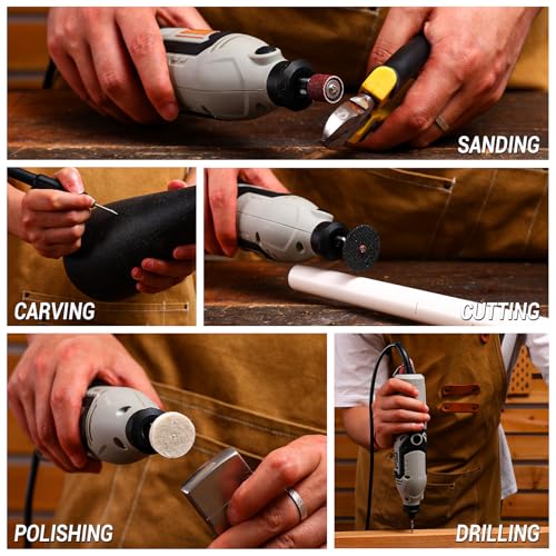 Rotary Tool Kit:DEKOPRO 1.4-Amp Power Hand Rotary Tools with 6 Variable Speed, 127pcs Accessories, 8000~35000RPM Electric Grinder Drill Machine Set with Flex Shaft for Carving, Cutting, Sanding Gray - color: Gray