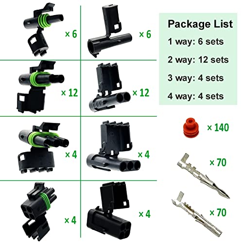 18-14 AWG 1/2/3/4 Pin Connector Weather Pack Connectors Kit (26 Set) - color: 1-4pin/26kit With Crimper