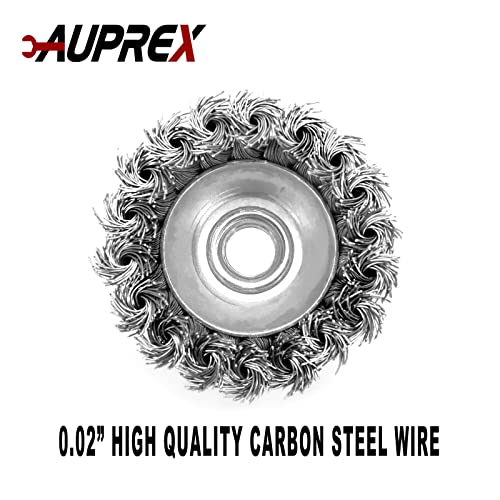 AUPREX 5 Pack Knotted Wire Cup Brush for Angle Grinders with 5/8 Inch | 11 UNC Threaded Arbor- 0.02 Inch Carbon Steel Wire for Rust,Corrosion,Paint Removal and Other Heavy-Duty Conditioning for Metals