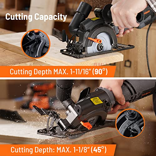 DOVAMAN Circular Saw w/Bag, 5.8A 4-1/2" mini Saw w/Laser & Auxiliary Handle - color: B-grey