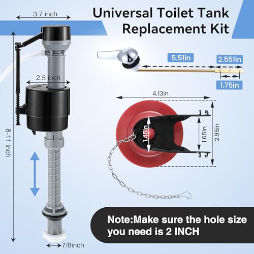 Saillong 3 Set Universal Toilet Tank Replacement Kit, Include Fill Valve, 2 Inch Low Flow Rubber Flapper, Front Mount Toilet Flush Brass Handle, Adjustable, Quiet, Easy Install Repair Kit
