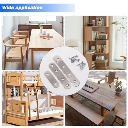 mxuteuk 96PCS Stainless Steel Straight Flat Brackets,Metal Bracket,Mending Plate,Metal Brackets for Wood (50mm/80mm/100mm) - color: Silver-50/80/100mm