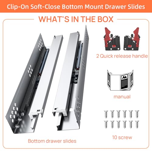 10 12 14 16 18 20 22 24 Inch Bottom Mount Soft Close Drawer Slides Full Extension Concealed Rails Track 100 lb Load Capacity 1 Pair (Soft Close Without Bracket, 18 Inch (450 mm)) - color: Soft Close Without Bracket, size: 18 Inch (450 mm)