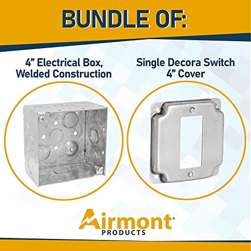 Pack of Box and Cover 4'' Square Electrical Box, 1 Rocker Switch, Exposed Work Cover, Crushed Corners, Welded Construction, Ten 1/2'' and Six TKO Knockouts, Raised Ground, 2-1/8'' - size: Rocker Switch