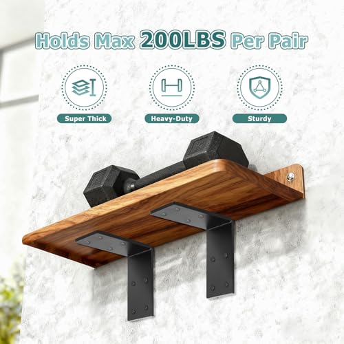Heavy Duty L Right Angle Bracket 6"x6", 2 PCS 90 Degree Black Steel Corner Brackets, DIY L Shelf Brackets, Metal Joint Timber Connector Support for Wood Shelves, Furniture