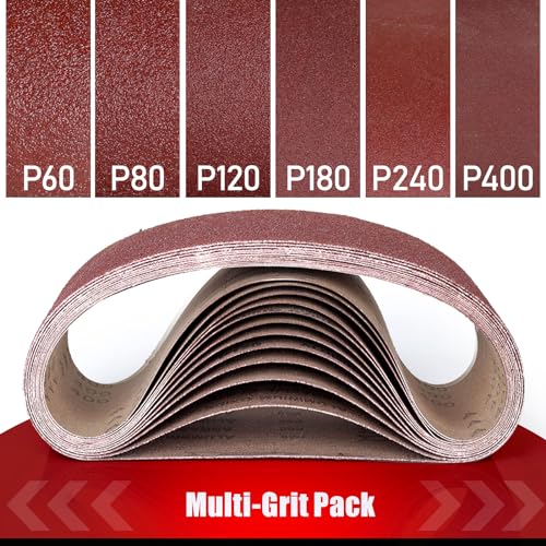 BOSHCRAFT 12 Pcs 4"x24" Sanding Belts, 60/80/120/180/240/400 Grit (2 Pcs Each) Aluminum Oxide for Woodworking & Metalworking - color: 4×24 Inch - 12 Pack