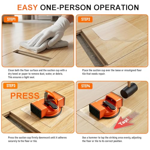 Floor Gap Fixer Tool, Heavy Duty Laminate Flooring Repair Kit, Close Unsightly Seams | Dual-Sided Striking Surface, Enhance Suction Cup Tool, for Laminate, Vinly, LVP, Hardwood Floors, Include 5 Sticky Pads