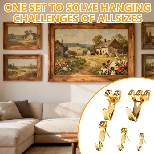 126Pcs Picture Hanging Kit, Picture Hangers Assorted Kit with Heavy Duty Picture Hanging Hooks/Hardware Nails/Sawtooth/Wire/D Rings/Level, Metal Picture Wall Hooks for Frame Canvas Mounting