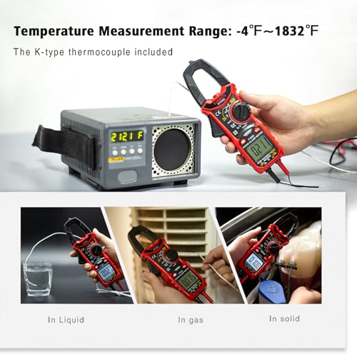 KAIWEETS HT206D Digital Clamp Meter T-RMS 6000 Counts, Multimeter Voltage Tester Auto-ranging, Measures Current Voltage Temperature Capacitance Resistance Diodes Continuity Duty-Cycle (AC/DC Current) - size: 6000 Counts