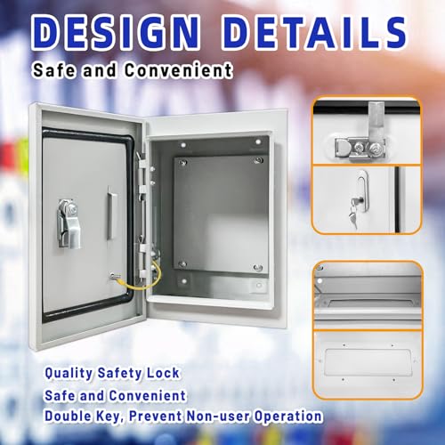 Electrical Junction Box 12x8x6, NEMA 4X IP66 Steel Enclosure Box - size: 12 x 8 x 6''