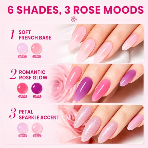 Beetles Rose Whispers Jelly Pink Gel Nail Polish Set, 6 Colors Gel Polish - color: B - Sheer | Rose Whispers
