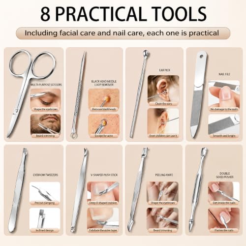 Manicure Set, Stainless Steel Nail Clipper Set with Luxurious Travel Case - color: Silver and Black