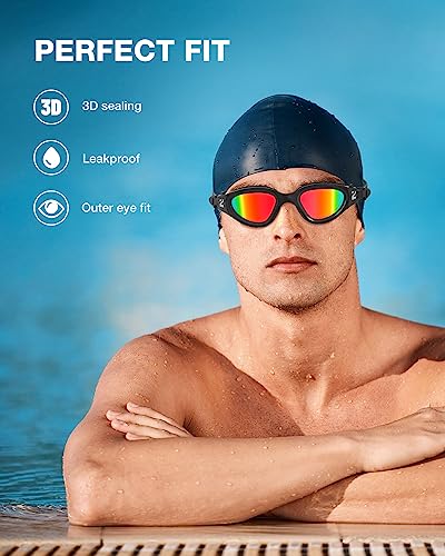 ZIONOR Swim Goggles, G1 SE Swimming Goggles Anti-Fog for Adult Men Women - color: B8-red Lens Allblack Frame