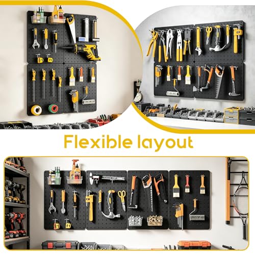 Pegboard Organizer Kit,4 Pack 14.76x10.82 in Metal Panels with 6 Bins,Black - color: Black, size: 14.76"x10.82"- 4 Pcs