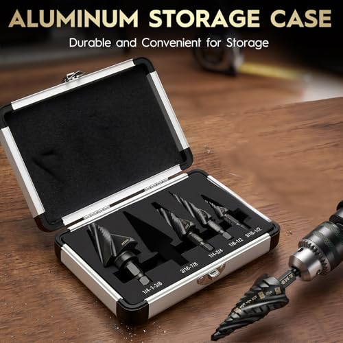 5PCS Titanium Step Drill Bit - Four Spiral Flute HSS Step Bit for Metal - color: 5PCS Four Spiral