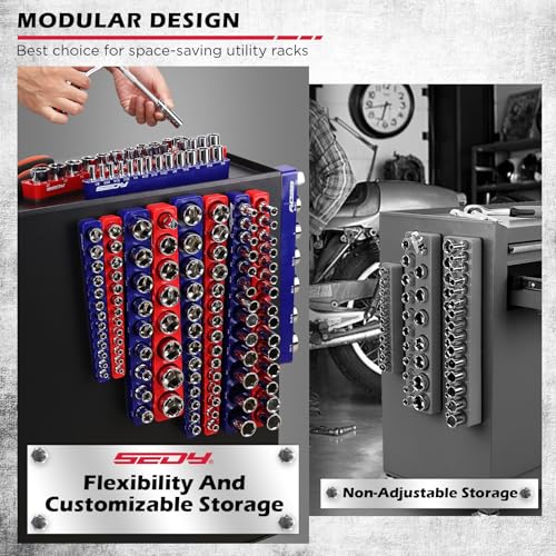SEDY 12-Piece 1/4" 3/8" 1/2"-Drive SAE & Metric Magnetic Socket Organizer Set (Holds 143 Sockets) -Detachable Tool Tray with 5mm Magnetic Base for Garage/Home(Sockets Not Included) - style: 12-Piece Modular Trays (Holds 143)