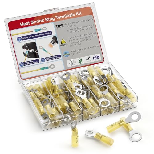 12-10 AWG/Gauge Heat Shrink Ring Terminal Kit Wire Connector Cable End Lugs - size: 12-10AWG-50pcs
