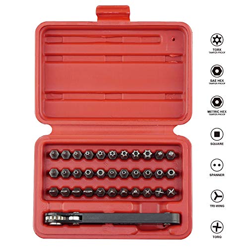K401 Tamper-Proof Security Bit Set with Mini Ratchet Wrench, 1/4-Inch Drive, 34-Piece - size: Tamper-proof Hole