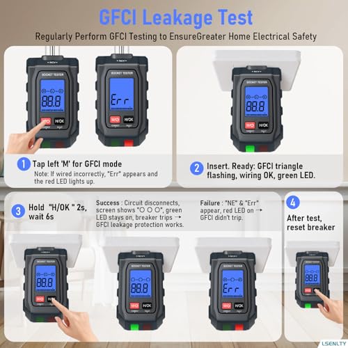 LSENLTY Outlet Tester with GFCI Tester, 2-in-1 Outlet Tester with Non-Contact Voltage, GFCI Tester, Loop Resistance & Polarity Detection, Suitable for Home DIYer, Electrician, Father Gifts