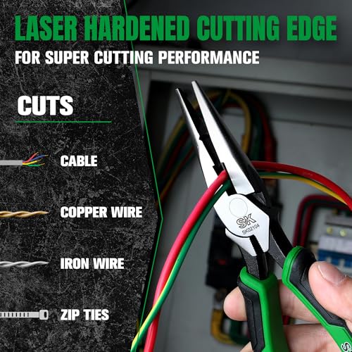 SK 8-Inch Needle Nose Pliers, Long Nose Pliers, Twill Teeth & Nali Holder - style: 8in Long Nose Pliers