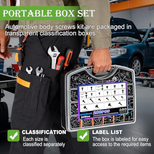 mxuteuk 280PCS Automotive Screws Kit,#8#10#12#14 Phillips Head Automotive Body Self Tapping Screws(24 Size) - color: Black-24Sizes Automotive Screws Kit