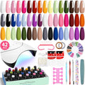 VANREESA 42 Pcs Gel Nail Polish Kit with U V Light 24 Colors Gel Polish Nail Kit Pink Red Orange Yellow Green Brown Blue Purple Gray Complete Nail Kit with Manicure Tools Gifts for Women - color: Elegant & Trendy Collection