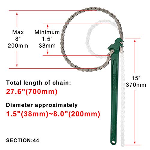 15 Inch Heavy-Duty Ratcheting Chain Wrench Reversible Oil Filter Tool Pipe Fittings Tools Fit Max 8 Inch Diameter - color: 15" Chain Wrench