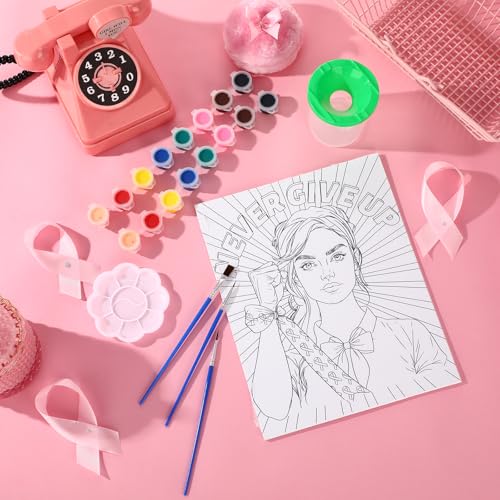 Sherr 140 Pcs 20 Set Pre Drawn Canvas Painting Kit, Breast Cancer Awareness - style: Breast Cancer Awareness