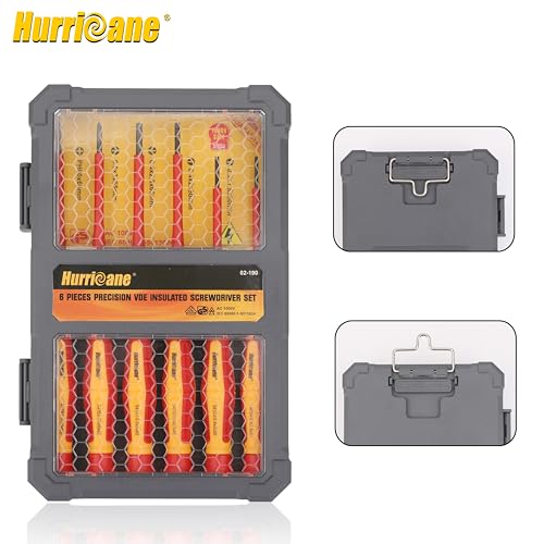 HURRICANE Premium 1000V Precision Insulated Screwdriver Set, 6 Piece S2 Steel Mini Electrician Screwdrivers with SL1.8/2.0/2.5/3.0mm & PH00/PH0, VDE Certified for DIY & Professional Electrical Repair - size: 6 pc Premium Mini VDE Screwdriver Set