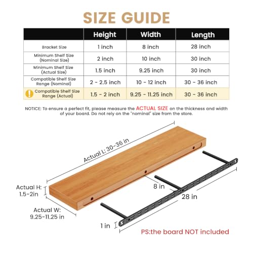 2pcs Floating Shelf Bracket Heavy Duty,Decorative Floating Shelf Hardware Hidden Black Metal Fireplace Mantel Brackets (28"X8"X1.0" with Tools) - size: 28"X8"X1.0"
