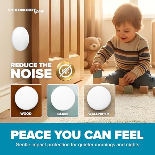 STRONGEST HOME 5-Inch White Rubber Door Stopper Wall Protector, Jumbo Wall Shield Guard Cushion for Large Door Knobs & Commercial Handles, Heavy Duty Drywall Hole Cover Saver, 3-Pack - color: White, size: X-Large