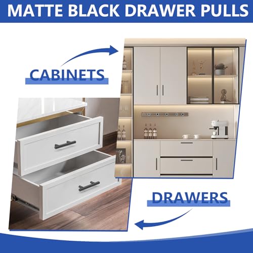 Plustool 60Pack Matte Black Cabinet Handles, 3''Hole Centers Kitchen Drawer Pulls, Stainless Steel Dresser Hardware for Kitchen Bathroom Bedroom - 5''Overall Length - color: Matte Black