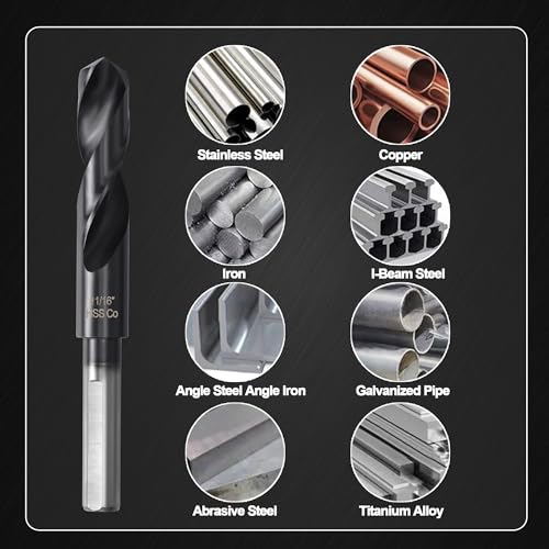 11/16 Drill Bit for Metal and Hardened Steel, M35 Cobalt 1/2 Inch Reduced Shank Industrial Grade Heavy Duty Drill Bit, with Index Storage Case - size: 11/16 in