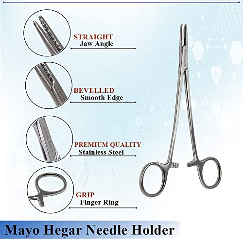 Mayo Hegar Needle Holder Driver with Cross Serrated Jaws Made of Stainless Steel Comes in Multi Position Locking Mechanism Clamping Pliers (5.5 Inch) - size: 5.5 Inch