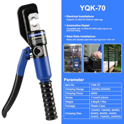 Solsop Hydraulic Crimping Tool 10 Ton with 9 Hex-Dies, 12–2/0 AWG