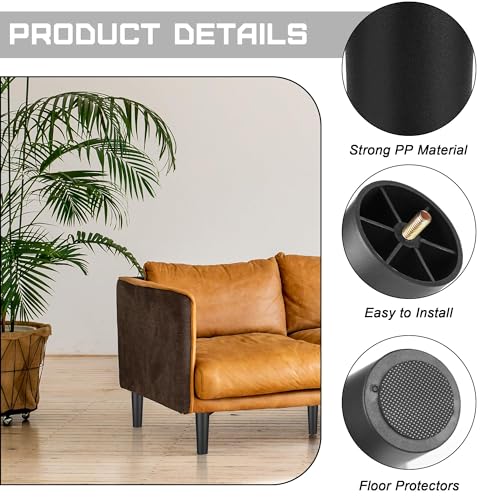 TURSTIN 16 Pack 8 Inch Plastic Furniture Legs with M8 T-Nuts Screws Tapered Sofa Couch and Chair Legs Replacement Furniture Leg for DIY Projects Sofas Coffee Tables Dressers Beds - size: 8 inch