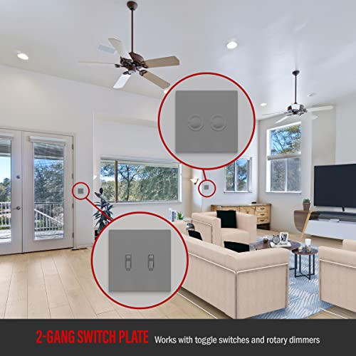 ENERLITES Screwless Double Toggle Light Switch Wall Plate Cover, Gray - color: Gray, size: Screwless