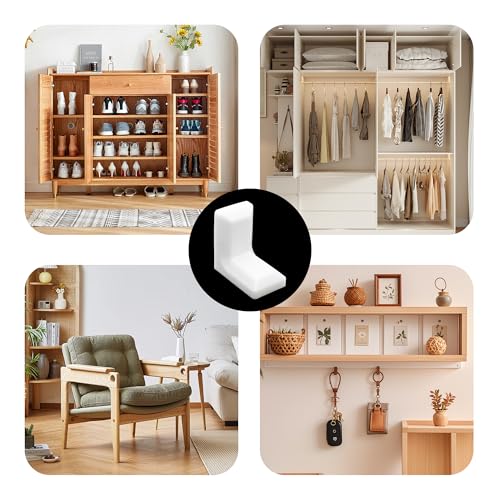 30PCS 90 Degree L Shape Metal Corner Brackets White Plastic Cover Right Angle Brace for Shelf Cabinet Chair Furniture, 1.1x1.1x0.7 with Screws - size: White