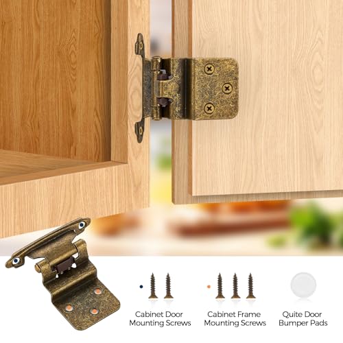 Antique Bronze Cabinet Hinges, 3/8 Inch Inset, 4 Pack(2Pairs) - color: Antique Brass