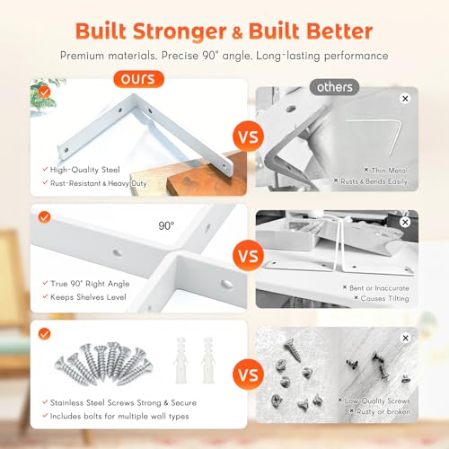 Shelf Bracket 8 Pack 5" Lx4 H 5mm Thick Heavy Duty White L Brackets - color: White-8pack, size: 5"Lx4"Wx1.5"W