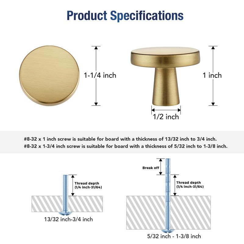 JOY DECOR Champagne Bronze Solid Kitchen Cabinet Knobs 1-1/4 Inch 5 Pack - color: Champagne Bronze