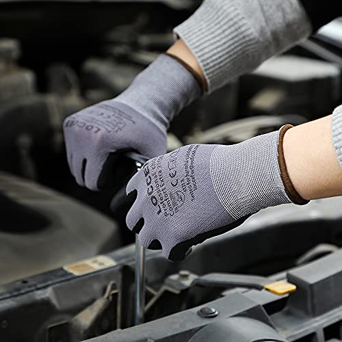 LOCCEF Safety Work Gloves MicroFoam Nitrile Coated-12 Pairs,Seamless Knit Nylon Gloves,Home Improvement,Micro-Foam Gloves - color: Grey-12 Pairs