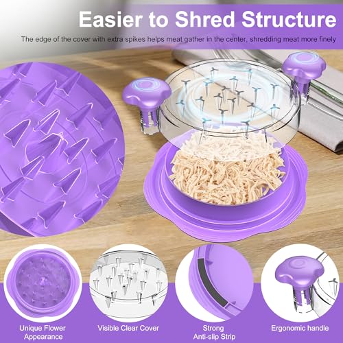 Chicken Shredder Tool Twist Large Meat Shredder with Brush&Fork, Purple - color: Purple