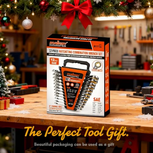 HORUSDY 12-Piece SAE Ratcheting Wrench Set | 1/4” to 7/8“ | Ratchet Combination Wrenches Set with Organizer | 72-Teeth | Chrome Vanadium Steel - style: 12-Piece SAE Ratcheting - Basic