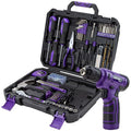 CARTMAN 150PCS 8V Cordless Drill Hand Tool Set, Purple Household Repair Kit - color: Purple