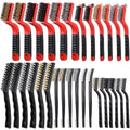 30 Pcs Wire Cleaning Brushes Set, Stainless Steel Nylon Brass Wire Brushes, Metal Brush Grip Paint Remover with Curved Handle for Rust Remover and Paint Removal, Drill, Scrub(Red, Black, Silver, Gold)