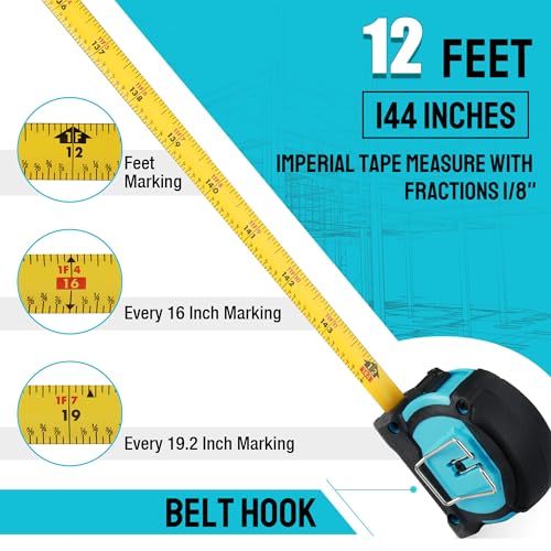 DURATECH 12FT Magnetic Double-Sided Tape Measure, Easy Read Measuring - size: 12 FT, style: 2 Pack